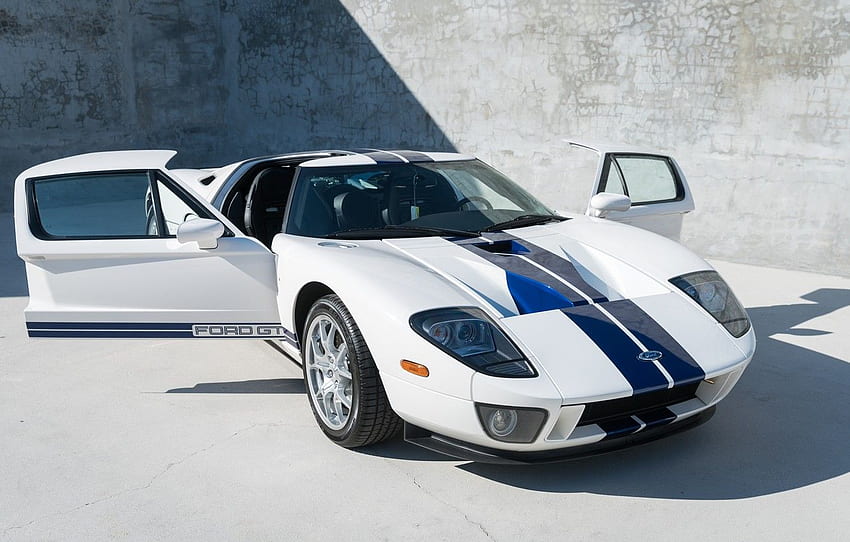 White, Door, The front, Blue stripes, 2005 Ford GT for , section ford HD wallpaper
