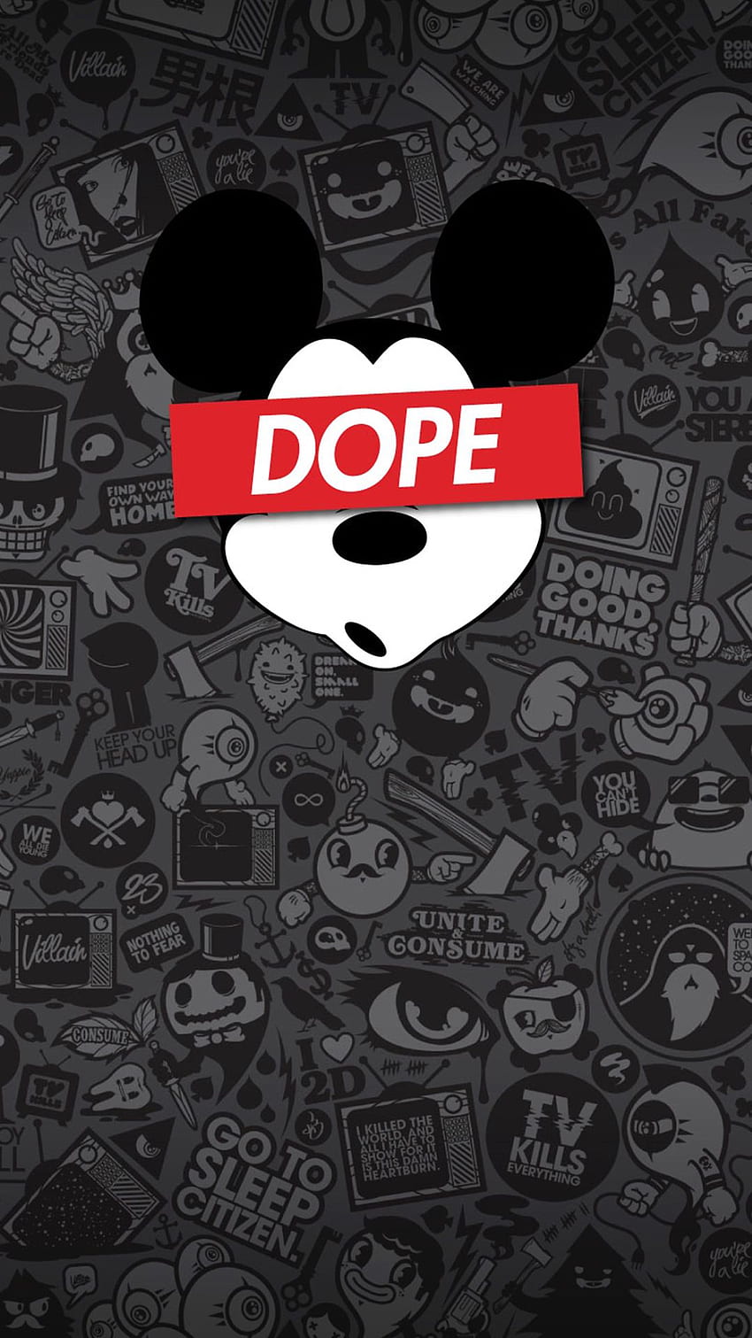 Vive Plus. Iphone supremo, Hypebeast, Mickey Mouse Dope Trippy fondo de pantalla del teléfono