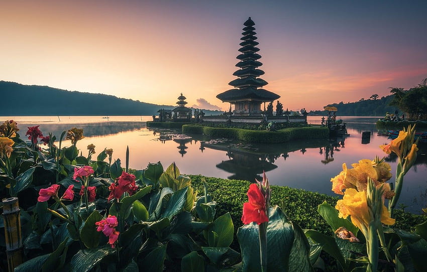 Wasser, Blumen, Bali, Tempel, Kanna für , Abschnitt город HD-Hintergrundbild