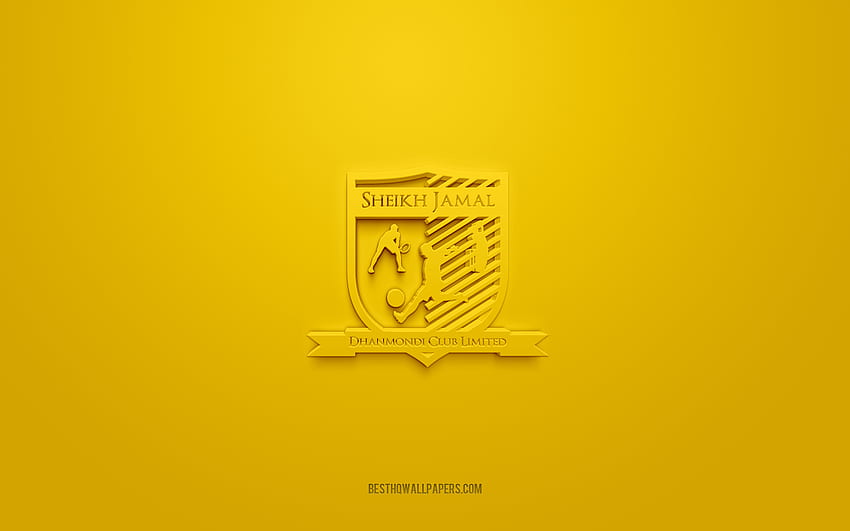 Klub Sheikh Jamal Dhanmondi, logo 3D kreatif, latar belakang kuning, Liga Premier Bangladesh, lambang 3d, klub sepak bola Bangladesh, Bangladesh, seni 3d, sepak bola, logo 3d Klub Sheikh Jamal Dhanmondi Wallpaper HD