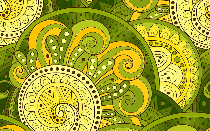 テクスチャ、黄色、緑、葉、紙、パターン 高画質の壁紙
