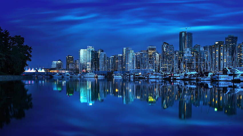Niebieski, niebieskawy, Coal Harbour, Vancouver, Kolumbia Brytyjska – iPad Pro 12 9 – i tło, Vancouver Mountains Tapeta HD
