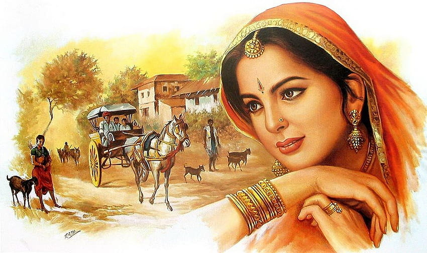 Indische Frau - Vollständige Rajasthani-Gemälde - HD-Hintergrundbild