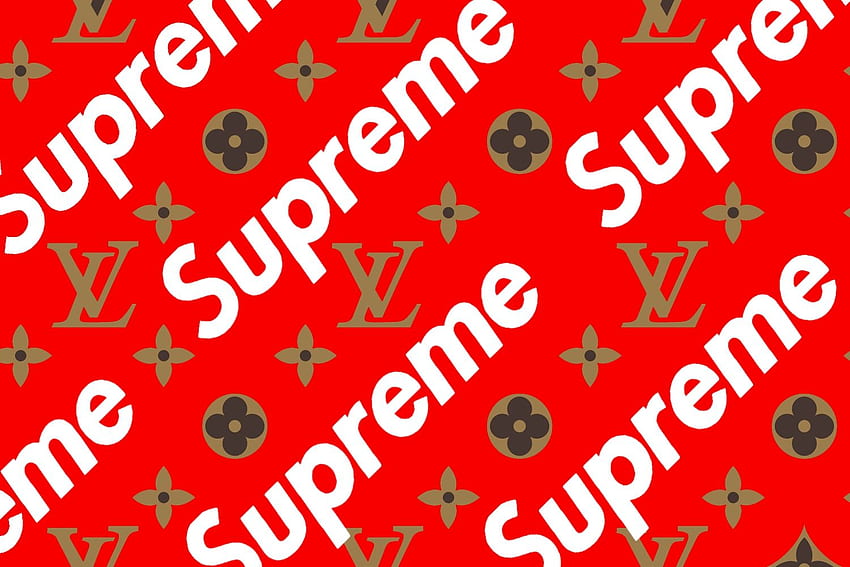 Download Superior Supreme Logo On Red Louis Vuitton Pattern Wallpaper