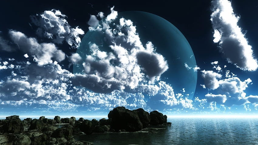 Sky: EDGE TIME SKY CLOUDS OCEAN MOON ブルー ネイチャー フォー 16 高画質の壁紙