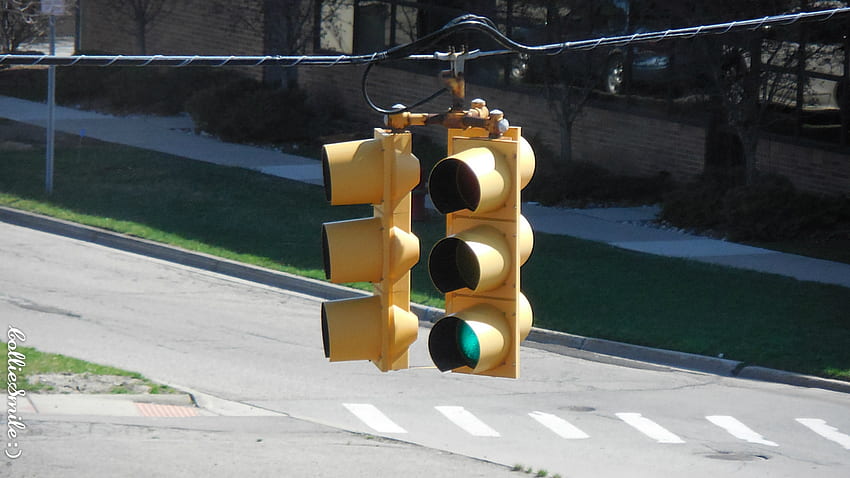 鳥瞰図: 青信号、信号停止、通り、交通標識、ミシガン州、信号標識 高画質の壁紙