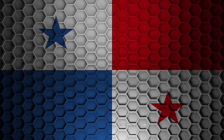 Bandera de Panamá, textura de hexágonos 3d, Panamá, textura 3d, bandera de Panamá 3d, textura de metal, bandera de Panamá fondo de pantalla