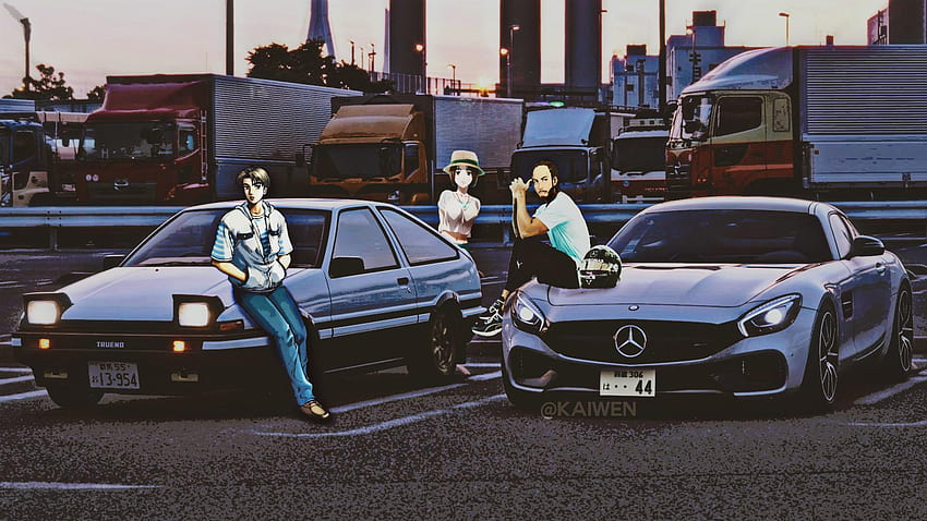 Takumi Fujiwara, Natsuki Mogi et Lewis Hamilton (Peut-être que c'est ce mec Mercedes avec qui Natsuki pourrait s'amuser) Fond d'écran HD