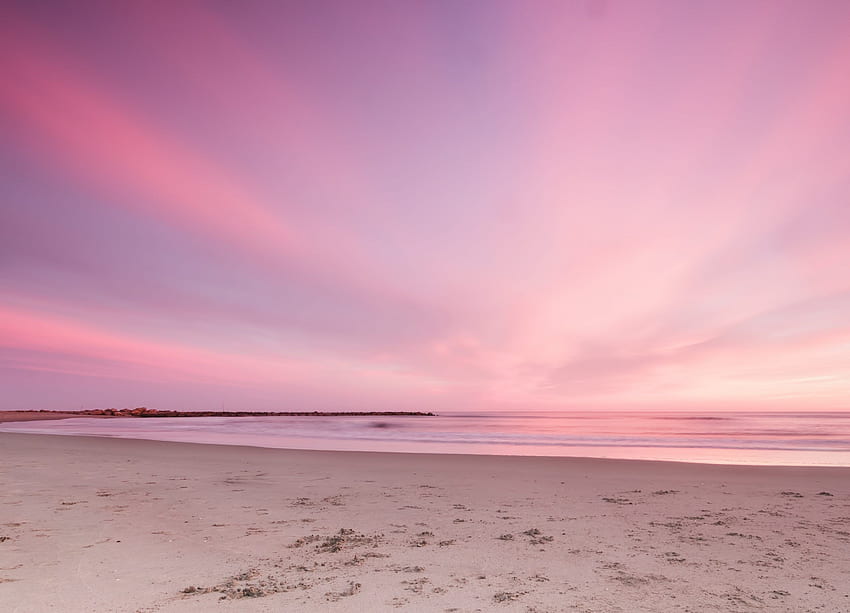 Areia cinza, pôr do sol, praia, céu, horizonte, rosa, paisagem marinha • For You For & Mobile, Pink Sand Beach papel de parede HD