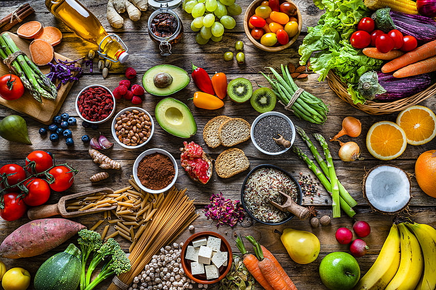 Gesunde Lebensmittel auf pflanzlicher Basis, die jede Woche für die beste Ernährung, vegetarische Kost zu essen sind HD-Hintergrundbild
