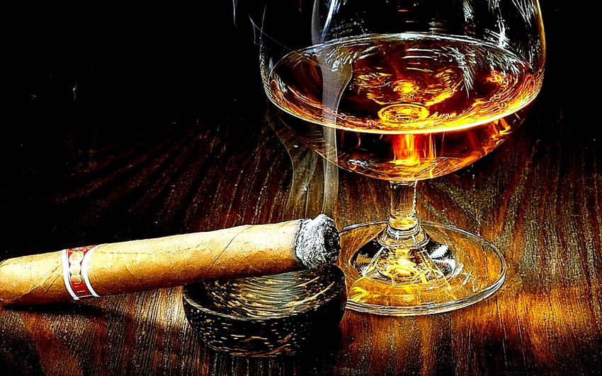 Cigar with wine glass black background HD wallpaper