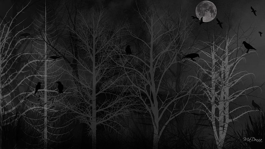Spooky Tag - Dreads Winter Firefox Persona Birds Halloween Dark Forest Spooky Moon Crows Black HD wallpaper