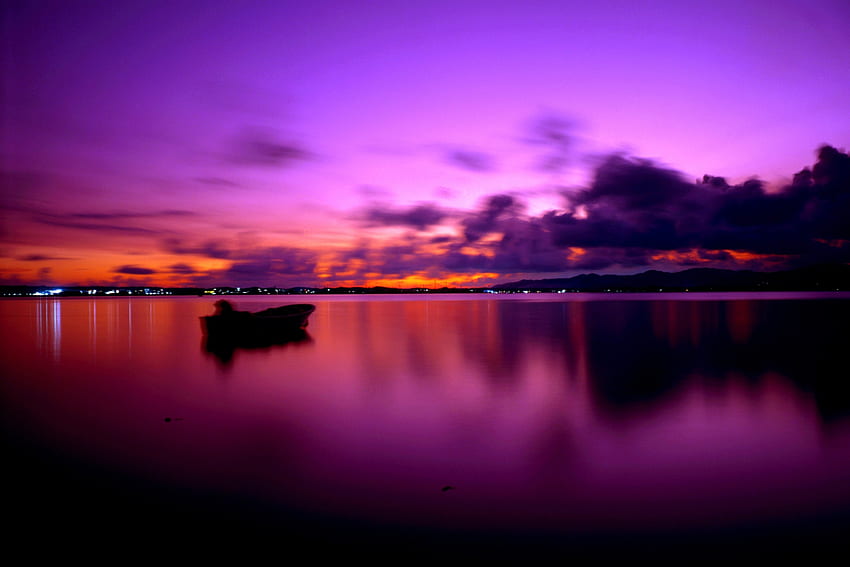 SUNSET HORIZON, łódź, przyroda, spokój, jezioro, zachód słońca Tapeta HD