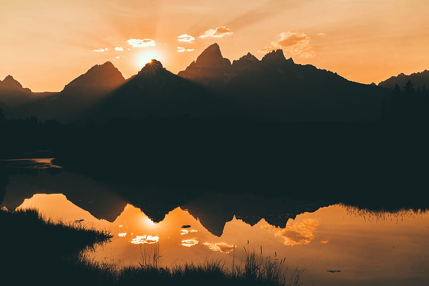 Nature, Water, Sunset, Sky, Mountains, Reflection, Sunlight HD wallpaper