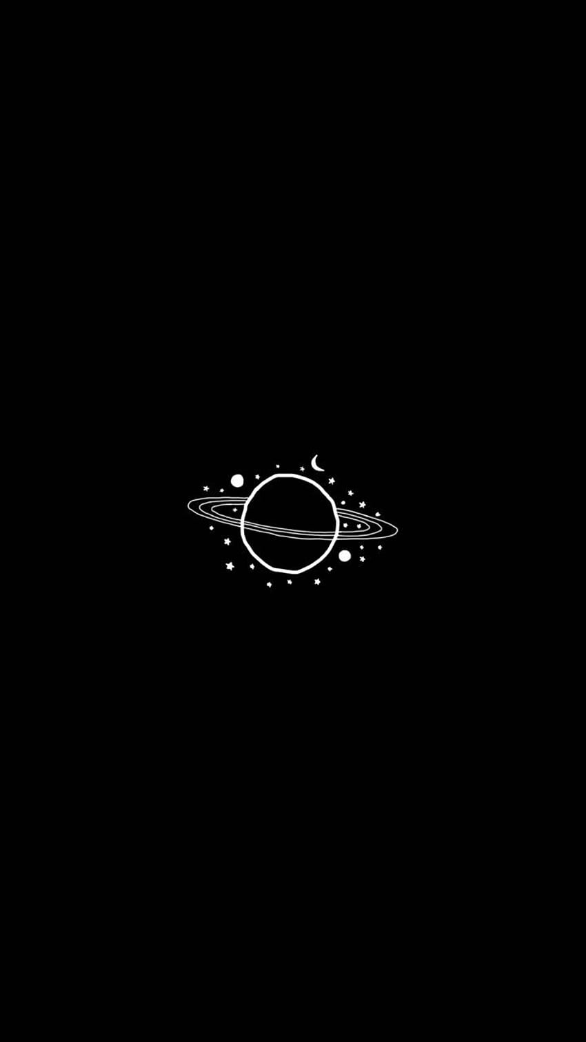Saturne dessiné et arrière-plan, Saturne noir et blanc Fond d'écran de téléphone HD