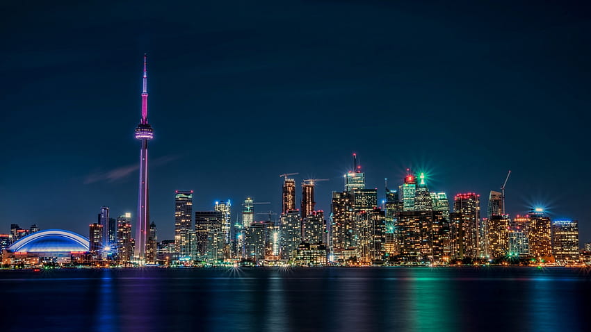 Нощен Торонто (изглед от езерото Онтарио) (). HD тапет