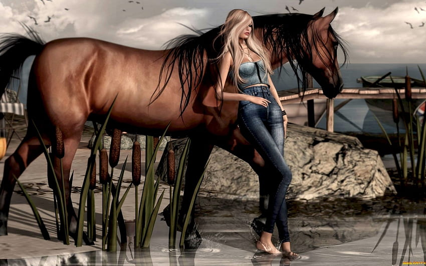 Tiere, Menschen, Mädchen, Pferde HD-Hintergrundbild