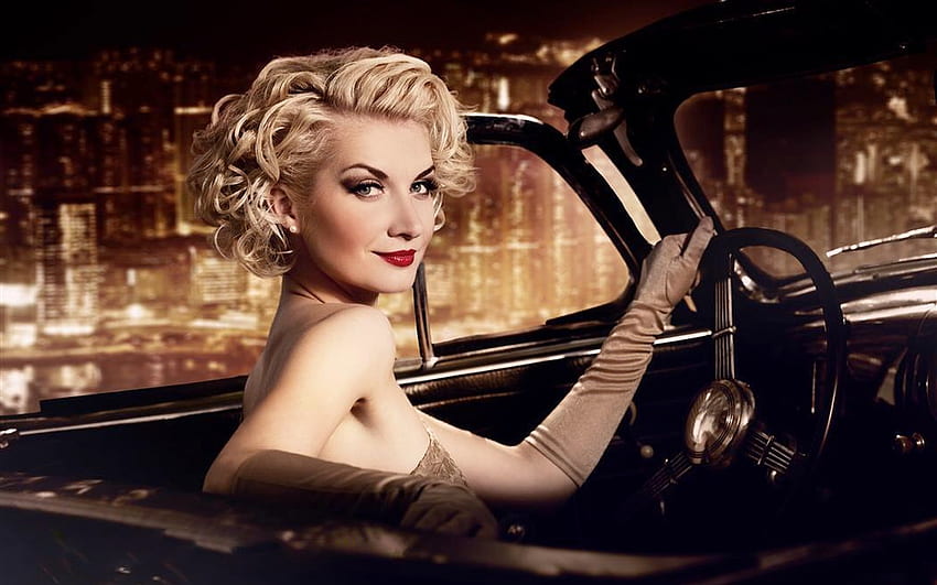 Elegant Lady in Her Car, senhora, loira, carro, olhos, gráfico, vintage, mulher papel de parede HD