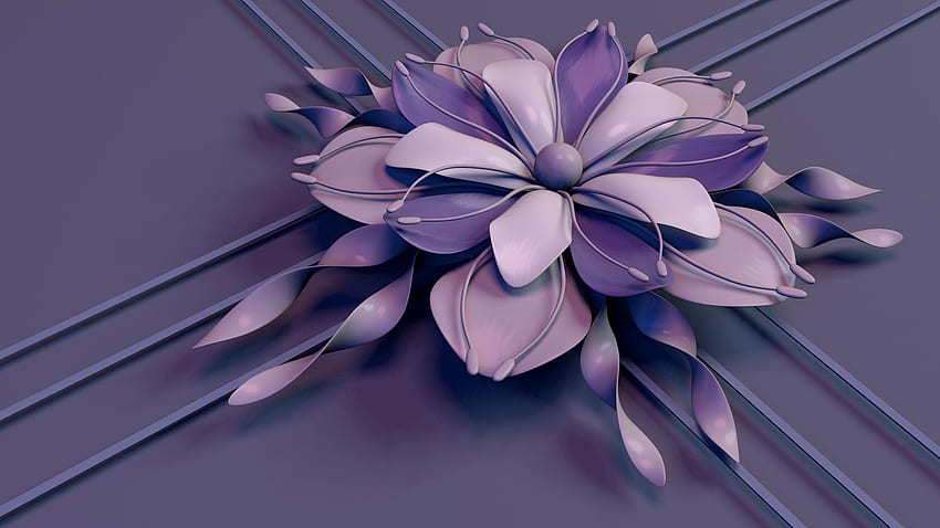Flower, Lilac, Petals, 3D, Lines, Stripes, Streaks, Stamens, Rendering HD wallpaper