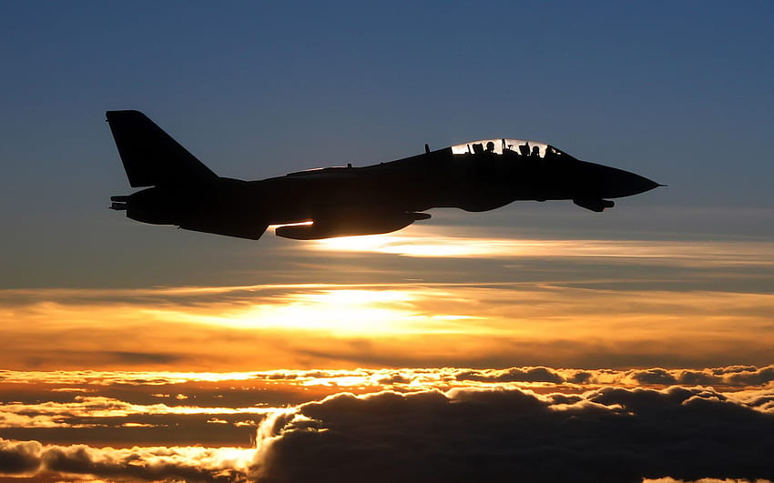 Grumman F-14 Tomcat sunset silhouette HD wallpaper