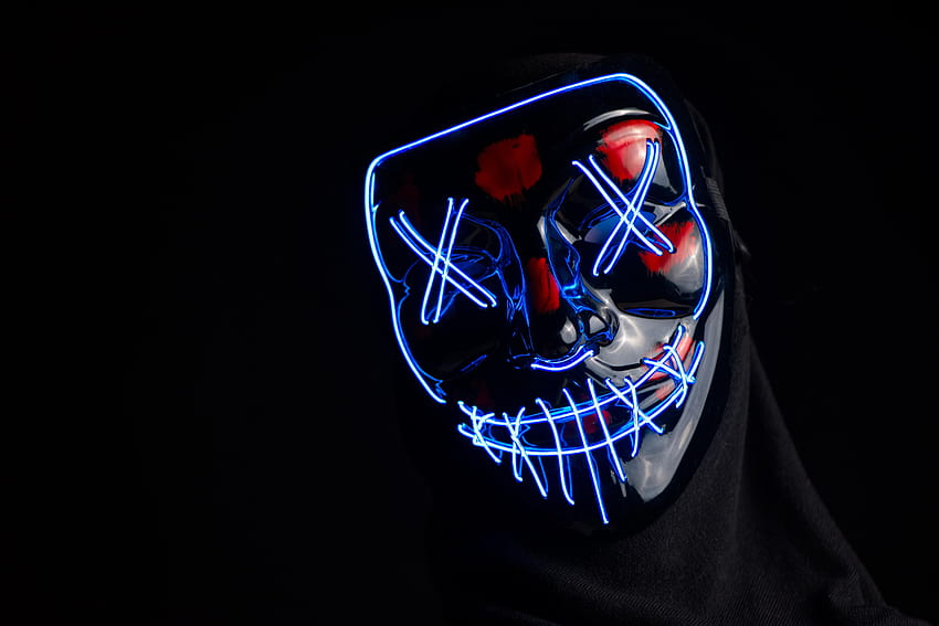 mask, anonymous, neon, face, hidden, dark, Anonymous 3D HD wallpaper