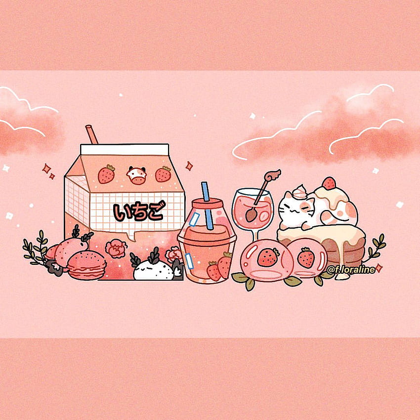 Strawberry Milk iPhone Wallpaper  Iphone wallpaper kawaii Wallpaper  iphone cute Kawaii wallpaper