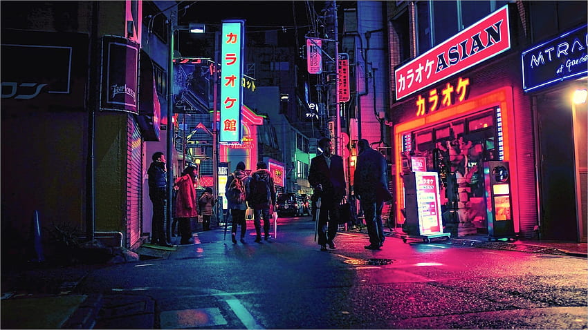 Japan Street Blue And Red . background, Japan street, Japanese Retro HD wallpaper