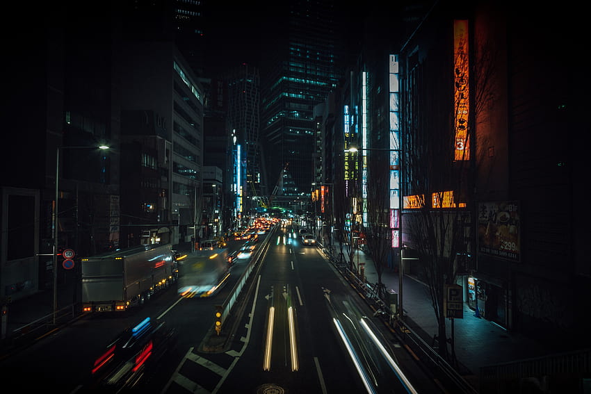 Cities, Building, Movement, Traffic, Night City, City Lights, Japan, Street, Tokyo HD wallpaper