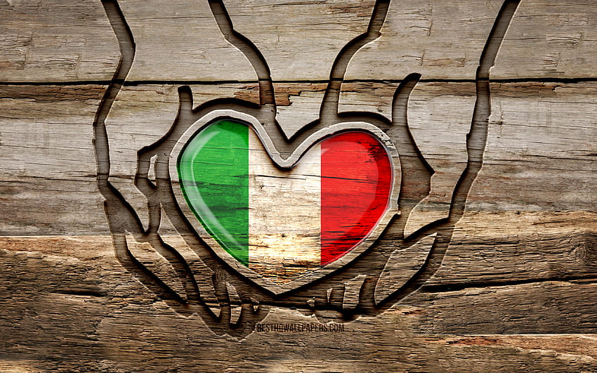 Amo Italia, manos talladas en madera, Día de Italia, Bandera de Italia, creativo, Bandera de Italia, Bandera italiana, Bandera de Italia en la mano, Cuida Italia, Talla de madera, Europa, Italia fondo de pantalla
