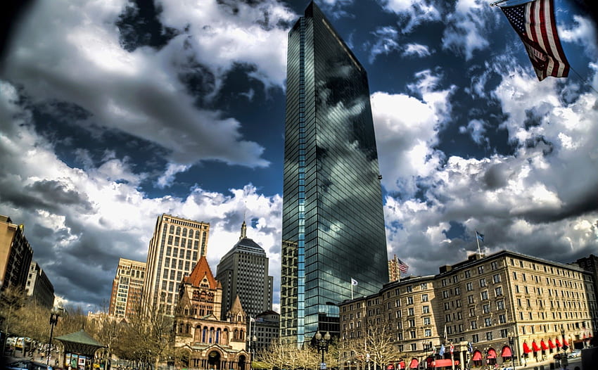 Copley Plaza w Bostonie. r, drapacze chmur, plac, miasto, chmury, r Tapeta HD