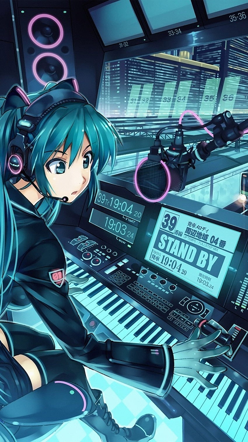 anime girl , electronic instrument, anime, technology, keyboard player, musician HD phone wallpaper