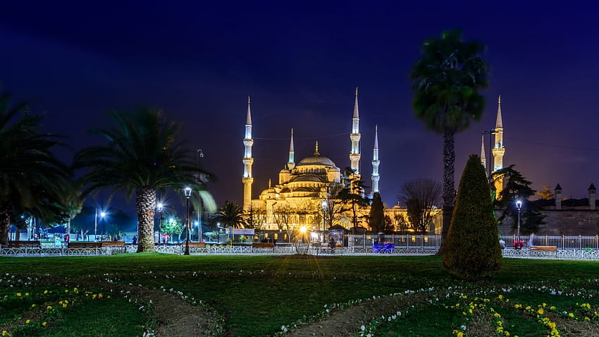 Sultan Ahmed Mosque Istanbul Turkey at Night, Building, Mosque, Turkey, Istanbul, Night, Religious, Sultan Ahmed HD wallpaper