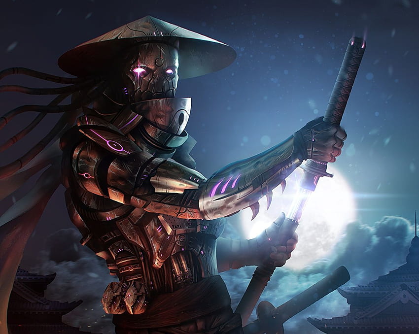 Fantasy Moon Robot Katana Warriors Sabre Samurai, Epic Robot HD wallpaper