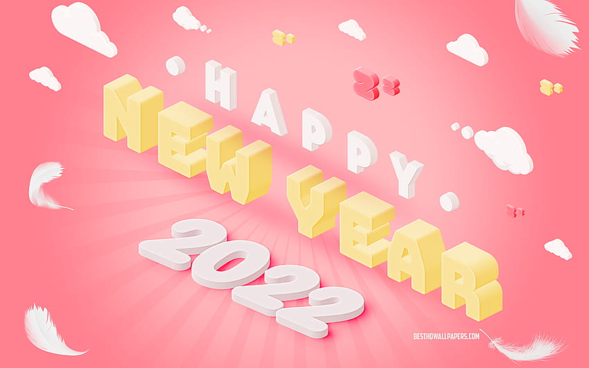 2022 New Year, pink background, 2022 3D art, 3D letters, 2022 3D Background, Happy New Year 2022, 2022 concepts, 2022 Pink background HD wallpaper