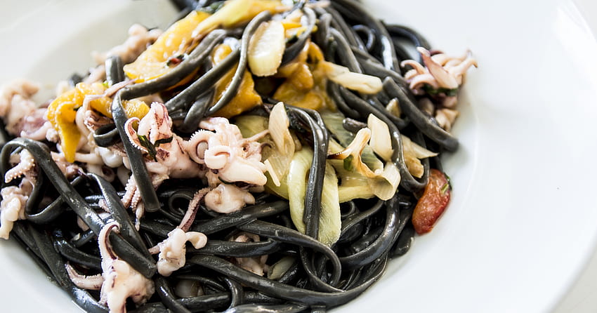 Jedzenie, obiad, kolacja, spaghetti, owoce morza Tapeta HD
