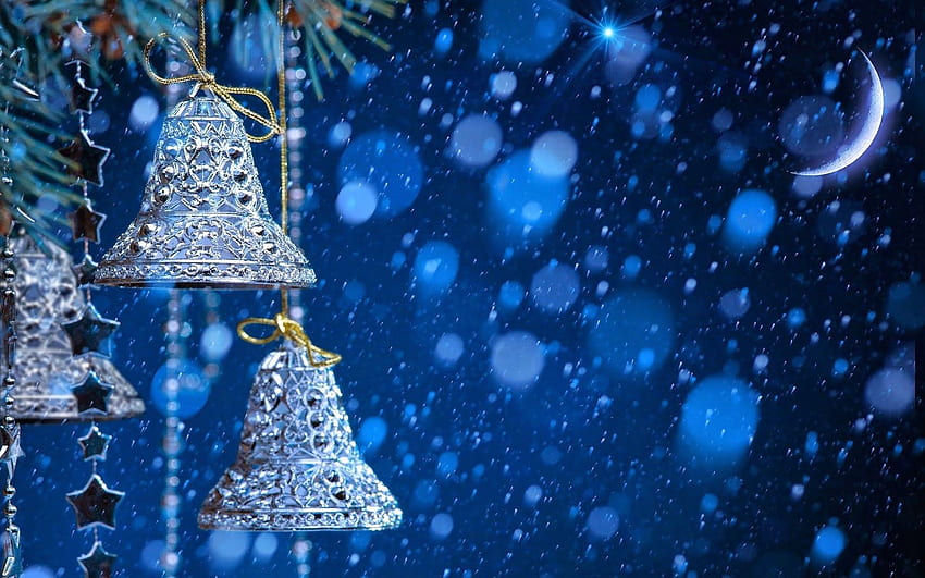 Merry Christmas Jingle Bells Silver With Snow Fall Blue HD wallpaper