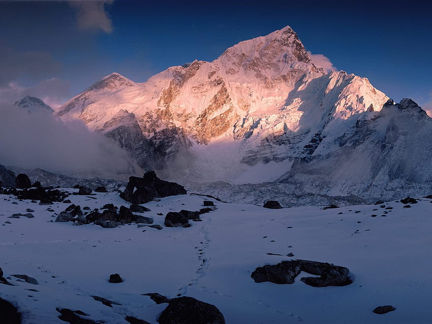 Monte Nuptse Himalaya, Nepal, inverno, cieli, vertice, pinnacolo, neve, natura, picco, montagne Sfondo HD