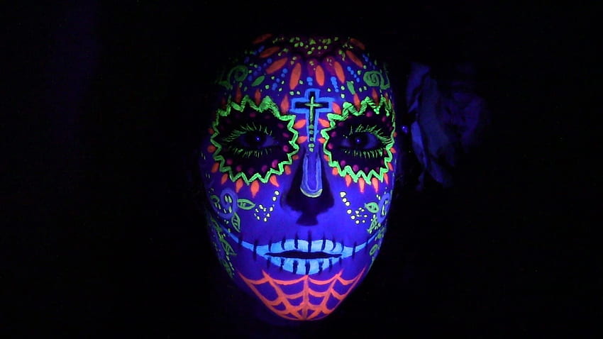 Makeup, Make Up, Mexican Skull, Neon Face Paint, Neon Art HD wallpaper