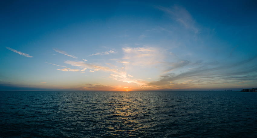 Natura, zachód słońca, niebo, morze, chmury, horyzont Tapeta HD