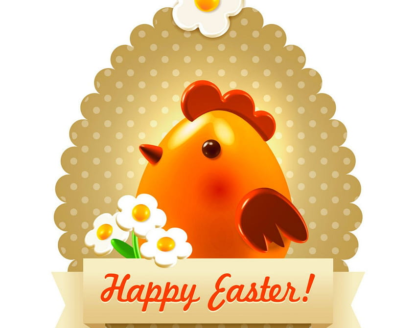 Happy Easter, chick, flowers, Easter, art HD wallpaper
