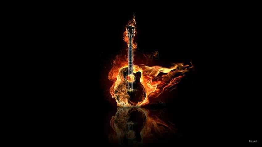 Entertainment music guitars strings musical instuments fire flames HD wallpaper
