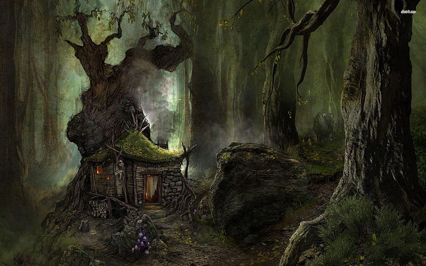 Gespenstischer schöner gruseliger Haushintergrund, gruseliger Wald HD-Hintergrundbild