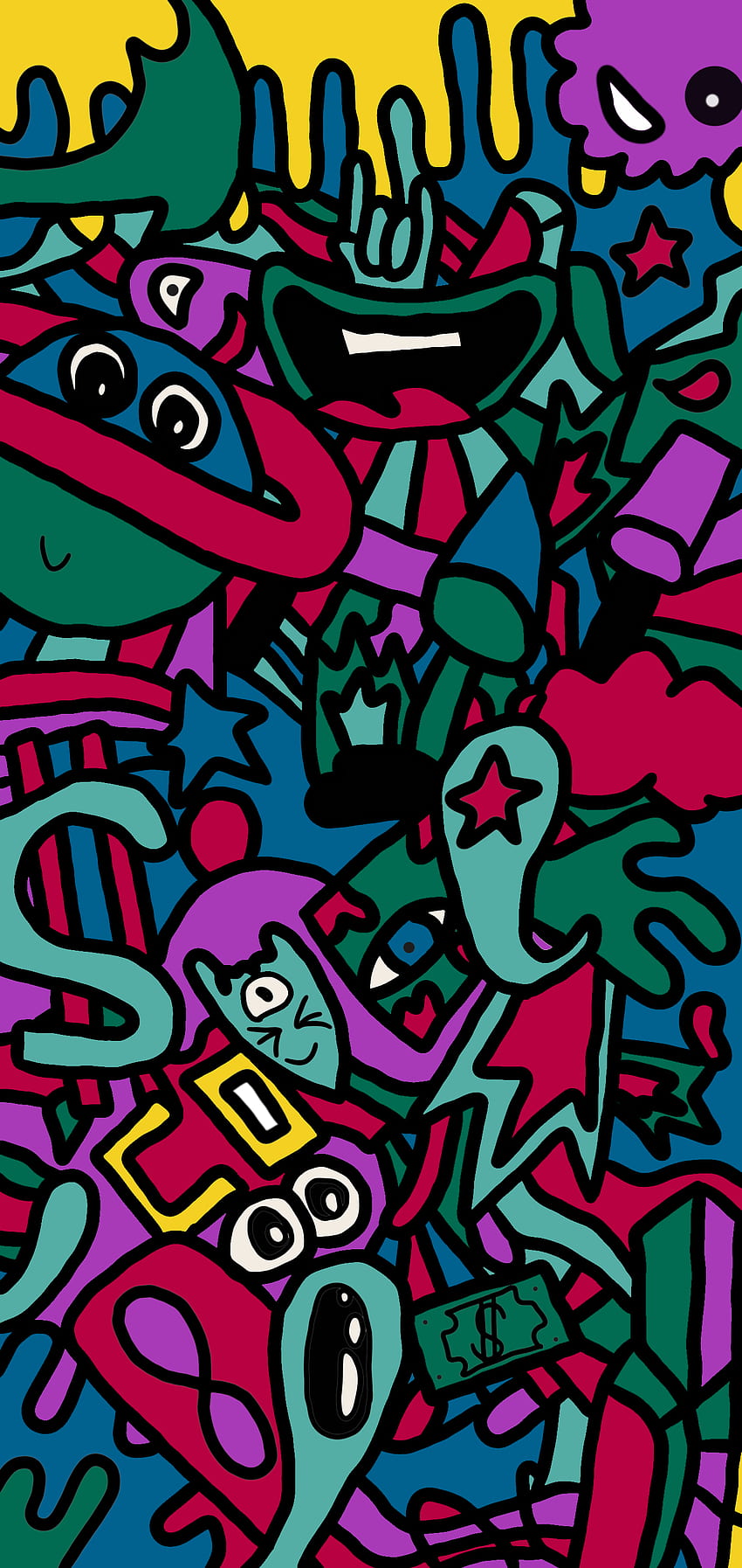 Doodle Collage Perforatrice Galaxy S10, Musique Doodle Fond d'écran de téléphone HD