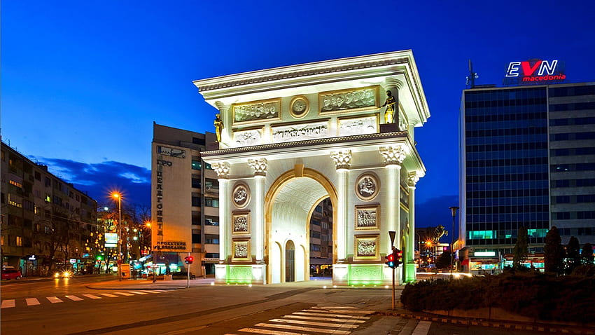 Triumphbogen Mazedonien In Der Stadt Skopje Republik Mazedonien HD-Hintergrundbild