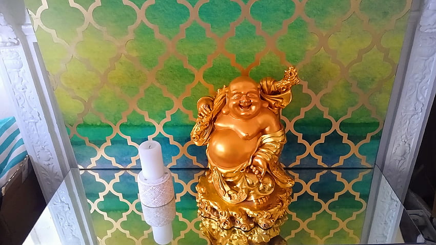 Good Luck Buddha Emas, beruntung, hijau, biru, bahagia, kaya, Emas Wallpaper HD