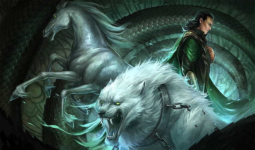 Fantasy, Chains, Grin, Wolf, Snake, Human, Person, Horse HD wallpaper