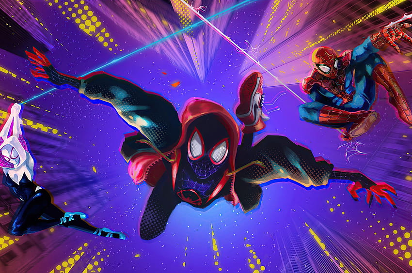Spider Man: dans le verset de l'araignée, Miles Morales, sauter, tomber, animation pour Chromebook Pixel Maiden Fond d'écran HD
