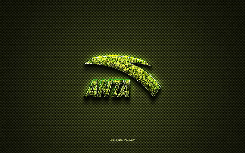 Anta のロゴ、緑の創造的なロゴ、花の芸術のロゴ、Anta のエンブレム、緑の炭素繊維のテクスチャ、Anta、創造的な芸術 高画質の壁紙