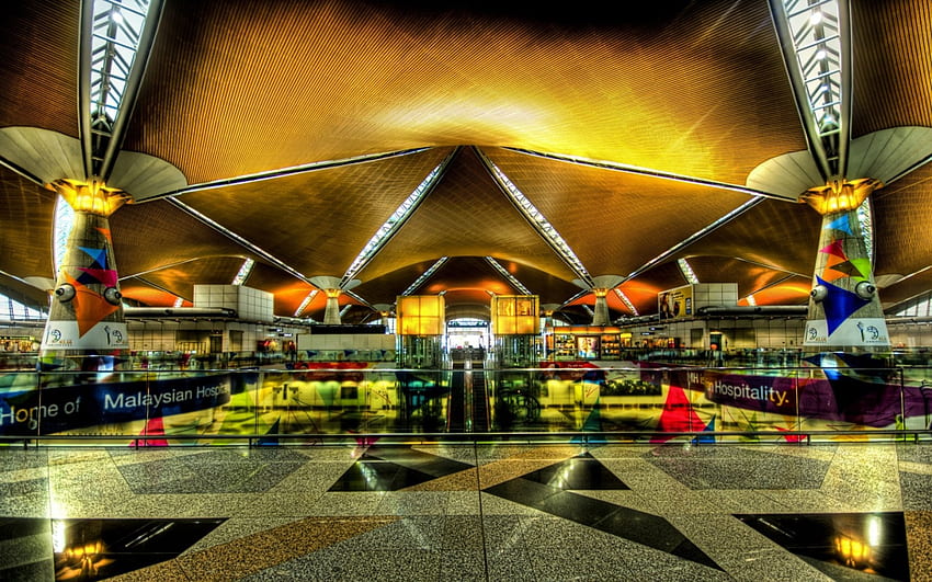 kuala lumpur international airport r, terminal, airport, marble, ceiling, r HD wallpaper
