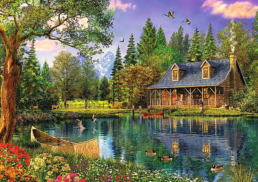 Afternoon paradise nature flowers cottage lake HD wallpaper  Pxfuel